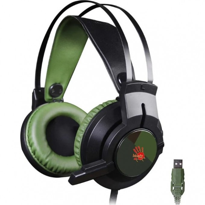 Наушники с микрофоном A4TECH BLOODY 1.8м мониторные оголовье черно-зеленые J450 Наушники с микрофоном A4TECH BLOODY 1.8м мониторные оголовье черно-зеленые J450